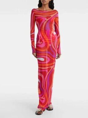 Pucci Women's Pink Pucci Marmo Printed Midi Tulle Dress